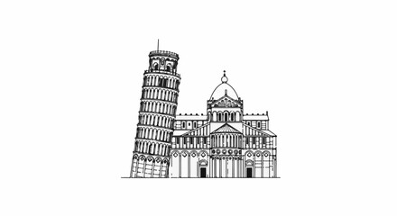Obraz premium Line art sketch of the Leaning Tower and Cathedral of Pisa