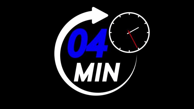 Dynamic animation featuring a white circular arrow and the large blue number "4" against a black background, suitable for time-based media