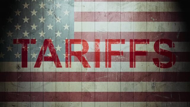 Panels slide revealing tariffs text over national flag