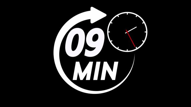 An animated white arrow forming a circle with the number 9 minute inside, set against a stark black background. This dynamic graphic represents progress or a starting point