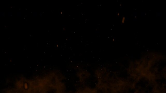 Orange cloud smoke fire sparks rising up motion video embers overlay burning suitable for dramatic effects, transitions, or background elements.