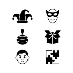 Fototapeta premium A set of cartoon vector icons for a baby boy featuring black silhouette designs and holiday gift symbols in a flat illustration style