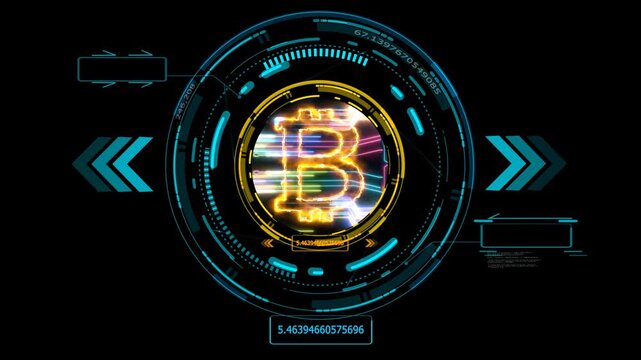 Algorithm process and analysis bitcoin quantum computer futuristic technology colorful digital layer dimension holographic