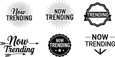 Obraz premium This image showcases various black and white graphic designs featuring the phrase now trending in different styles and layouts high quality professional detailed