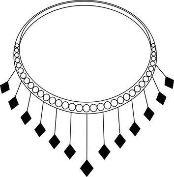 Black and white illustration of a necklace with diamond shaped drops