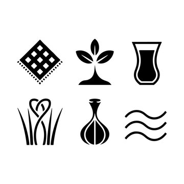 Minimal Iranian Sizdah Bedar Icons Collection with Picnic and Nature Elements
