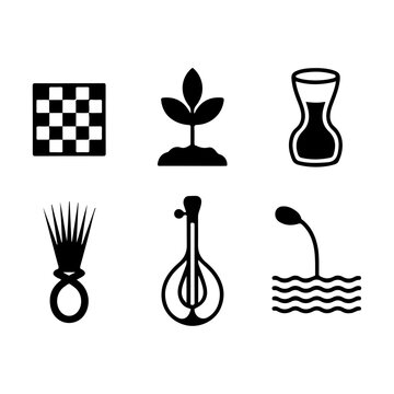 Sizdah Bedar Iranian Icon Set in Minimal Outline &ndash; Picnic, Nature, and Spring Symbols
