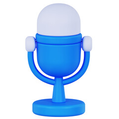 Fototapeta premium 3D Blue Microphone Icon, Podcast and Voice Recording Symbol