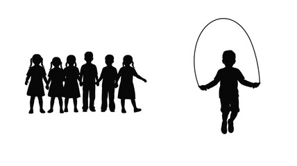 Children playing jump rope together in a striking black silhouette © Hiron