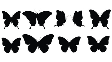 Collection of various butterfly shapes presented in dark silhouette © Hiron
