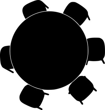 Interior floor plan and restaurant furniture icon set featuring top view simple black silhouettes of two round tables and chairs &ndash; Black and White Vector Illustration