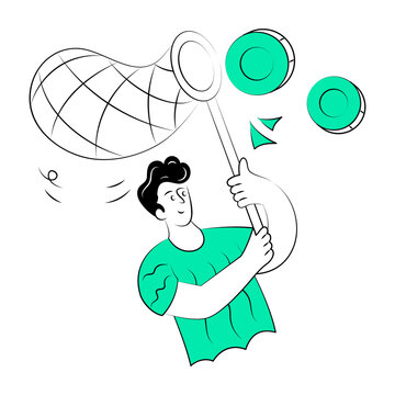 Hand drawn illustration depicting a character chasing money

