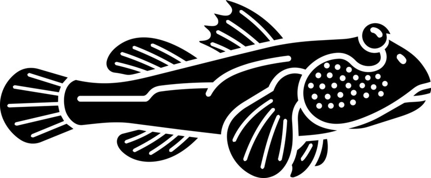 Stylized Mudskipper Fish Vector Illustration - Minimalist Black and White Marine Wildlife Icon