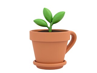 Fototapeta premium A small plant growing in a clay pot placed on a white surface