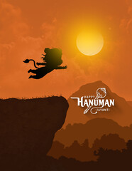 3d illustration of hanuman Jayanti greetings with sunset background ,hanuman jayanti celebrates the birth of Lord Sri Hanuman. © ganesh_502