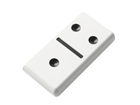 A close-up view of a single domino on a white background