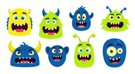 Fototapeta premium Colorful cartoon monster faces smiling.