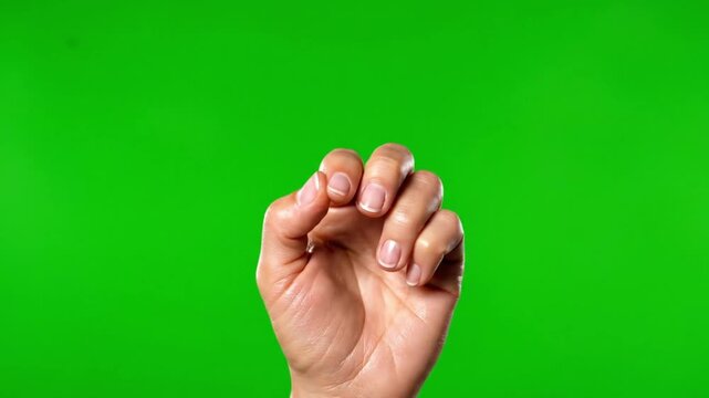 Hand gesture for letter E in American Sign Language on green screen