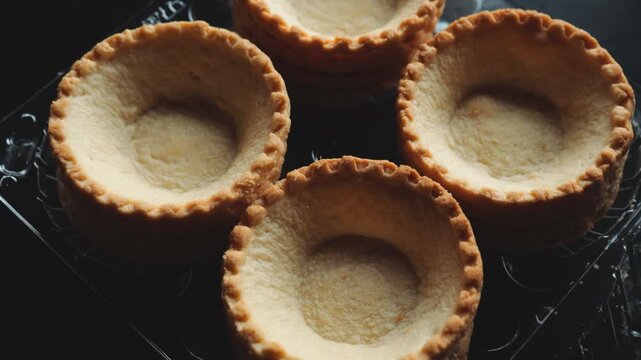 Freshly baked pies displayed on a clear glass plate, perfect for food photography or marketing