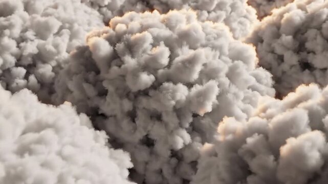 Surreal Cumulus Clouds: An ethereal scene of billowing clouds, captured in a mesmerizing dance of light and shadow, creating a dreamlike panorama.