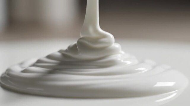 Close-up of white cream swirling into elegant patterns on a flat surface