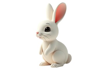 Fototapeta premium A white rabbit sits upright, appearing endearingly human-like