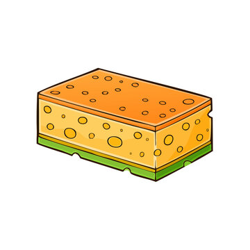 Cartoon Kitchen Sponge Object with Orange Top and Green Bottom
