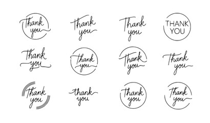 Obraz premium A set of elegant thank you vector graphics in various handwritten styles