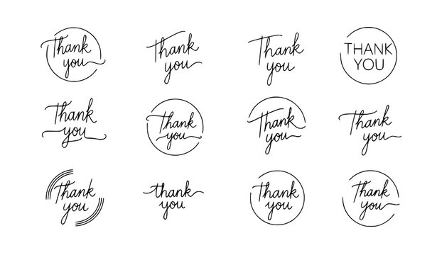 A set of elegant thank you vector graphics in various handwritten styles