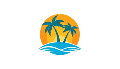 Obraz premium Stylized graphic featuring palm trees silhouetted against an orange sunset