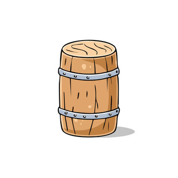 Rustic Wooden Barrel with Metal Bands Illustration
