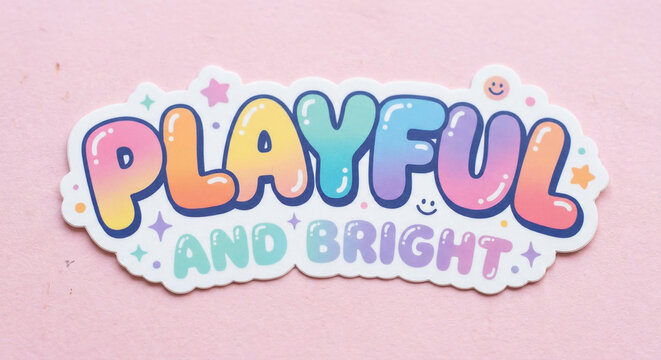 Colorful playful and bright sticker with rainbow text