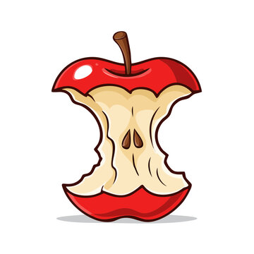 Red Apple Core with Bite Marks Isolated on White Vector Illustration