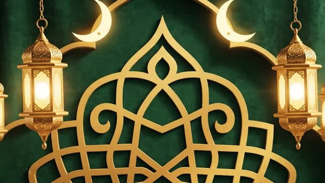 Islamic design with traditional lantern and crescent moon, symbolising Ramadan celebration and cultural heritage.