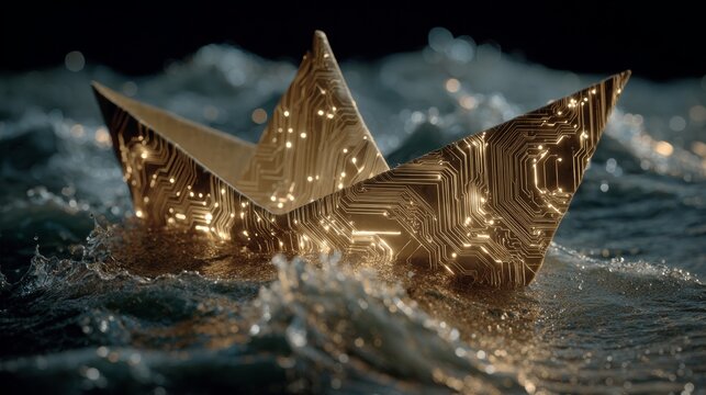 Stormy seas, unyielding hearts: chronicles of migration. Technology future. Lightning strikes and waves crash: a cuban boat's perilous voyage. Data intelligence. Smart technology.