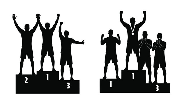 Celebrating winners on podiums a black figure silhouette