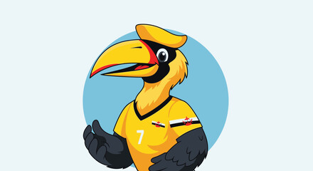 Cartoon Hornbill Mascot Wearing Soccer Jersey Giving Thumbs Up © Azrha