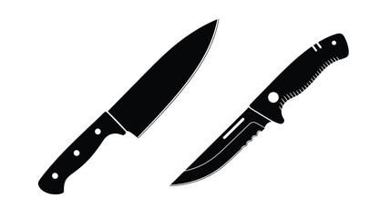 Obraz premium Two kitchen knives displayed in a stark black silhouette
