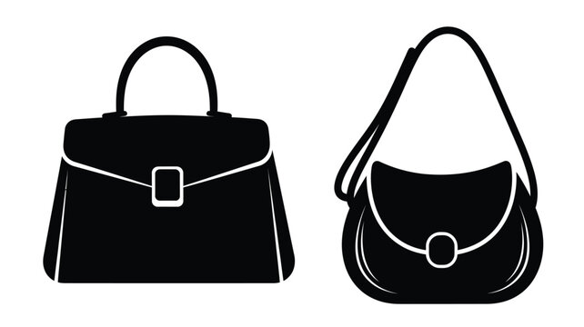 Two black handbags displayed a classic design in silhouette