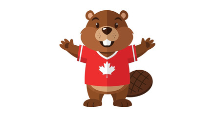 Cute cartoon beaver wearing a Canadian flag t-shirt, waving © Azrha