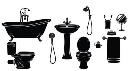Black bathroom fixtures displayed as a striking graphic silhouette © MDShawon
