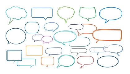 Fototapeta premium Collection of various speech bubbles, outlines in different colors, blank inside, arranged on a white background