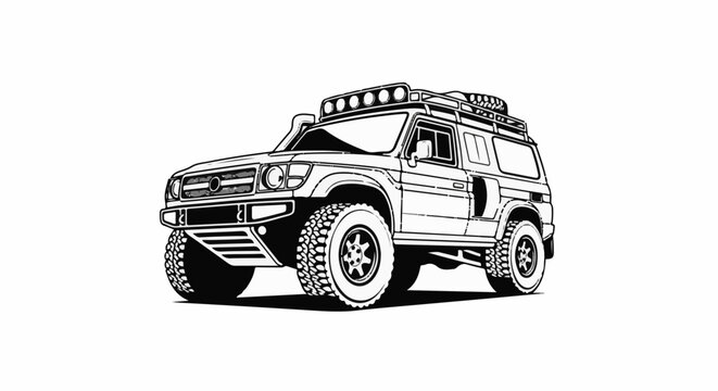 Rugged off-road vehicle with snorkel and roof rack, ready for adventure