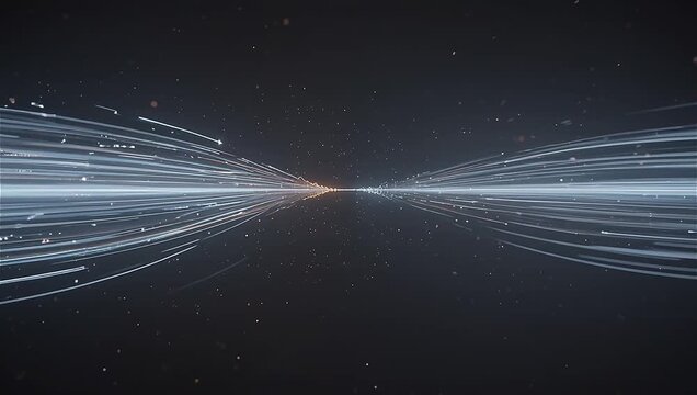 Dense cluster of data streams slowing down and compressing in a bottleneck area, then smoothly dispersing into faster clean flows, glowing orange and blue tones