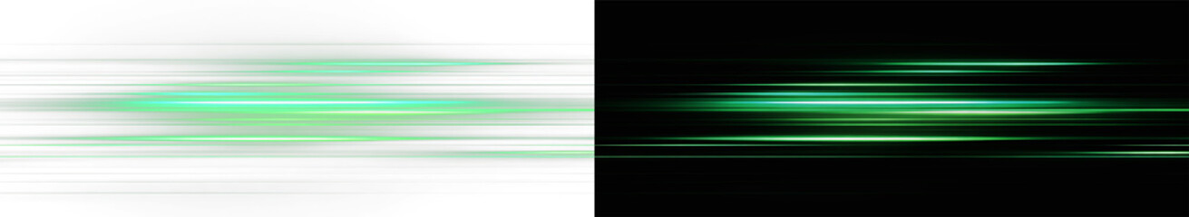 Futuristic green speed lines with motion blur effect, overlay motion lines png © Alehandro
