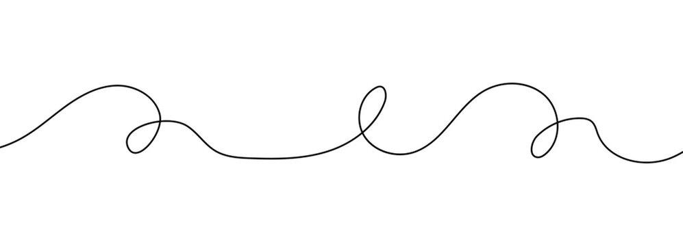 Cable wavy curvy thin line and long drawing for a squiggle curve abstract element. Loopy decoration or divider with white flow plus a wiggle drawn wave doodle. Hand drawn horizontal graphic.