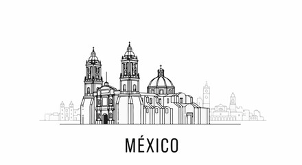 Fototapeta premium Stylized black and white line drawing of a city skyline