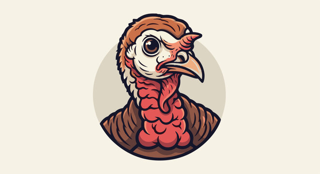 Whimsical turkey head with ruffled neck, depicted in cartoon style
