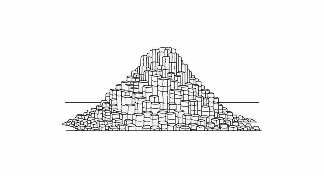 Stylized illustration of a basaltic rock formation with hexagonal columns