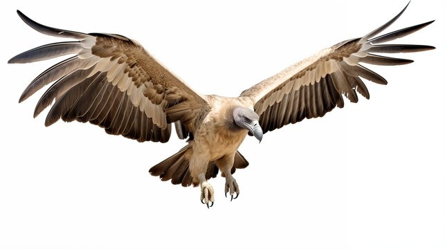 Close-Up Portrait of a Large Brown and Beige Bird of Prey with Outstretched Wings Preparing to Land